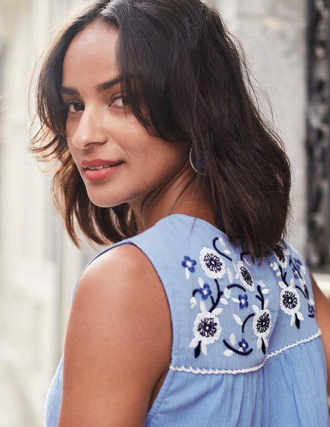Portia Embroidered Top - Hazy Blue Portia Embroidered Top - Hazy Blue