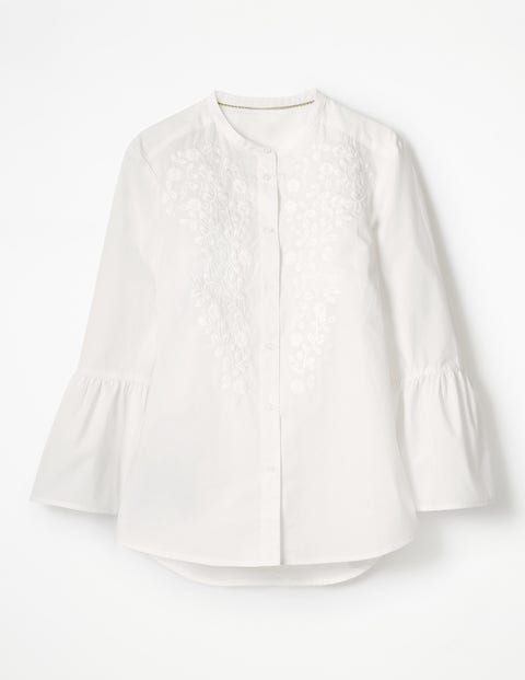 Embroidered Bell Sleeve Shirt - White Embroidered Bell Sleeve Shirt - White