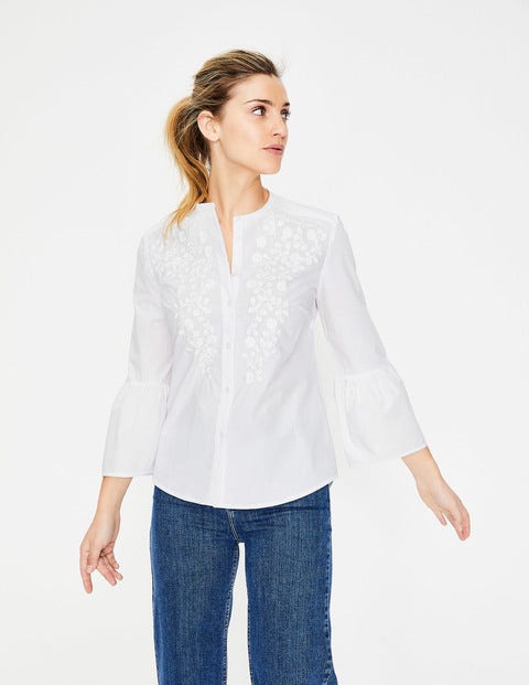 Embroidered Bell Sleeve Shirt - White Embroidered Bell Sleeve Shirt - White