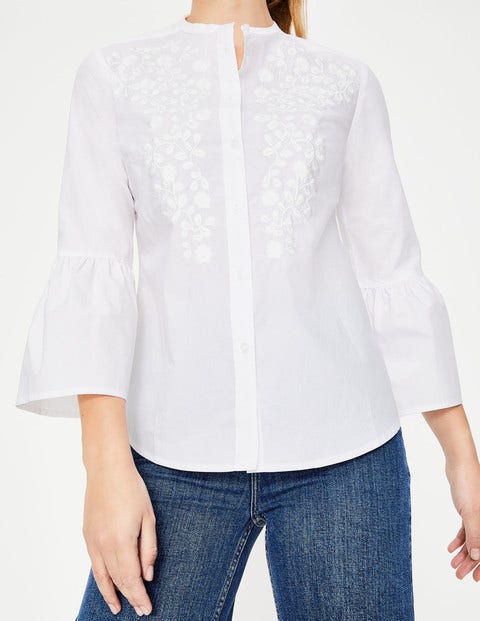 Embroidered Bell Sleeve Shirt - White Embroidered Bell Sleeve Shirt - White