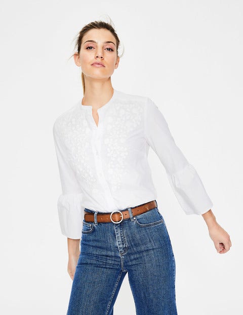 Embroidered Bell Sleeve Shirt - White Embroidered Bell Sleeve Shirt - White