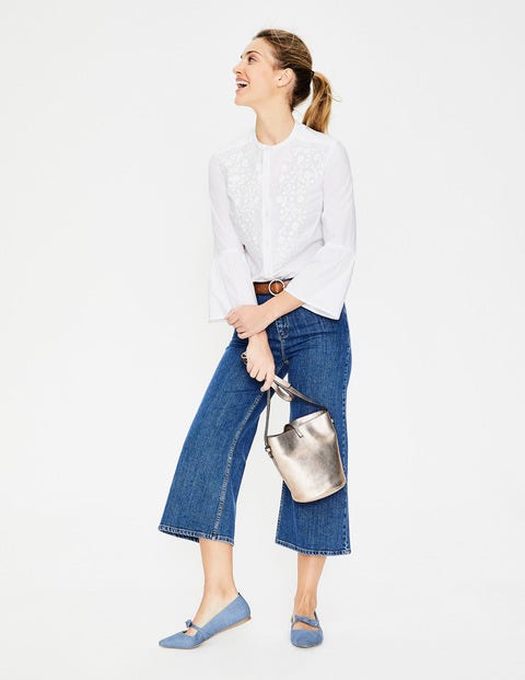 Embroidered Bell Sleeve Shirt - White Embroidered Bell Sleeve Shirt - White