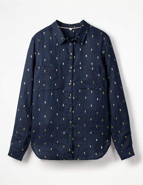 The Linen Shirt - Navy Gold, Rose Field Spaced The Linen Shirt - Navy Gold, Rose Field Spaced