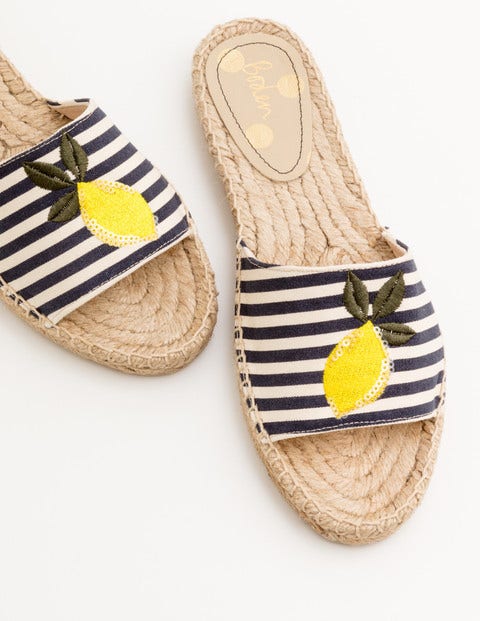 Corrie Espadrille Slides - Navy and Ivory Stripe Corrie Espadrille Slides - Navy and Ivory Stripe