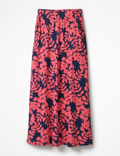 Jersey Maxi Skirt - Coral Sunset Pink Leaves Jersey Maxi Skirt - Coral Sunset Pink Leaves