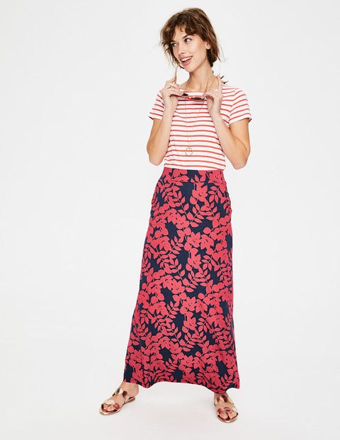 Jersey Maxi Skirt - Coral Sunset Pink Leaves Jersey Maxi Skirt - Coral Sunset Pink Leaves