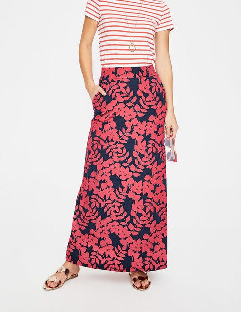 Jersey Maxi Skirt - Coral Sunset Pink Leaves Jersey Maxi Skirt - Coral Sunset Pink Leaves