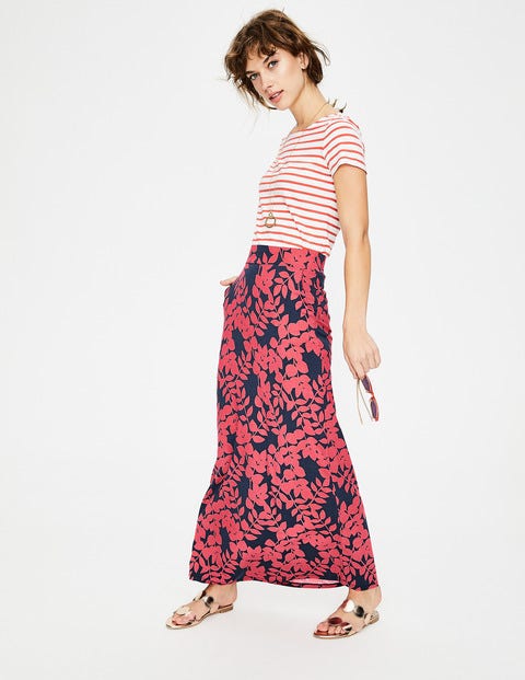 Jersey Maxi Skirt - Coral Sunset Pink Leaves Jersey Maxi Skirt - Coral Sunset Pink Leaves
