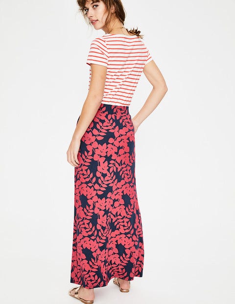 Jersey Maxi Skirt - Coral Sunset Pink Leaves Jersey Maxi Skirt - Coral Sunset Pink Leaves