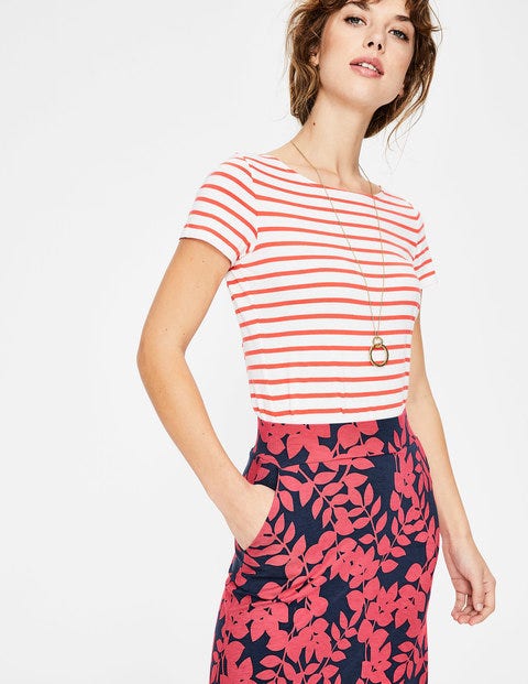 Jersey Maxi Skirt - Coral Sunset Pink Leaves Jersey Maxi Skirt - Coral Sunset Pink Leaves