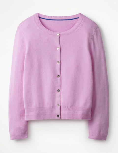 Cardigan court col rond en cachemire - Laurier-rose Cardigan court col rond en cachemire - Laurier-rose