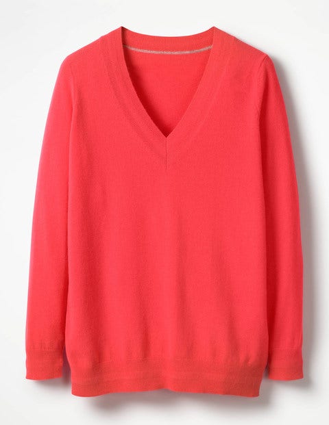 Cashmere Relaxed V-Neck Jumper - Bright Watermelon Cashmere Relaxed V-Neck Jumper - Bright Watermelon