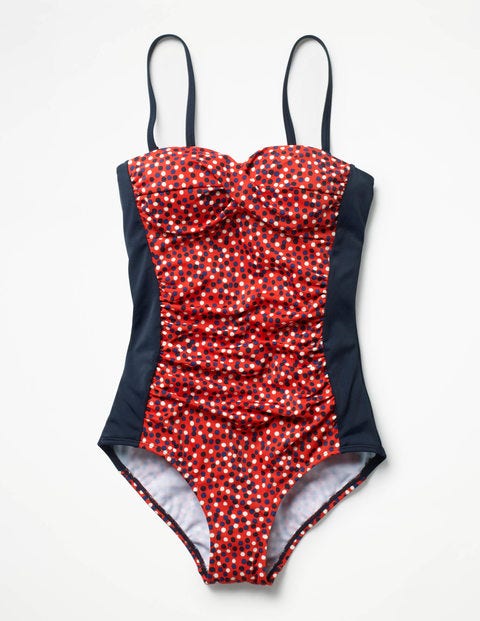 Amalfi Bandeau-Badeanzug - Leuchtendes Rot/Bunt, Getupft Amalfi Bandeau-Badeanzug - Leuchtendes Rot/Bunt, Getupft