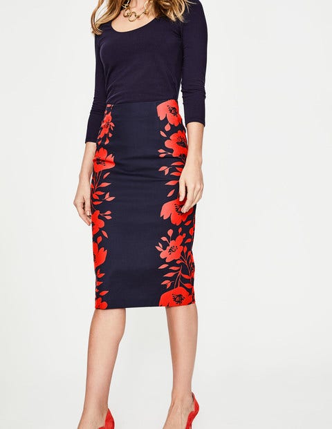 Richmond Bleistiftrock - Navy mit Mohnblumen Richmond Bleistiftrock - Navy mit Mohnblumen