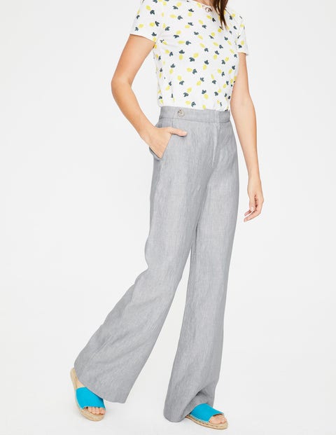 Myra Wide Leg Linen Trousers - Winter Slate with Ivory Myra Wide Leg Linen Trousers - Winter Slate with Ivory