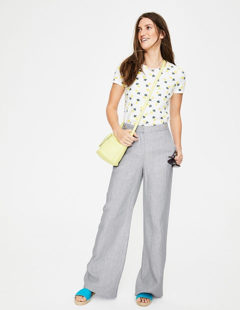 Myra Wide Leg Linen Trousers - Winter Slate with Ivory Myra Wide Leg Linen Trousers - Winter Slate with Ivory