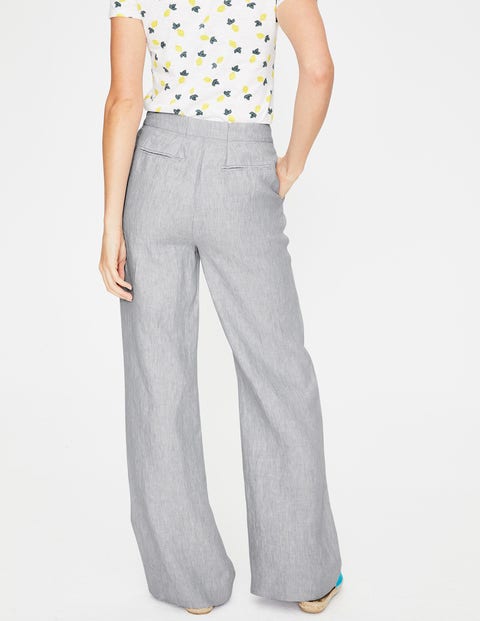Myra Wide Leg Linen Trousers - Winter Slate with Ivory Myra Wide Leg Linen Trousers - Winter Slate with Ivory