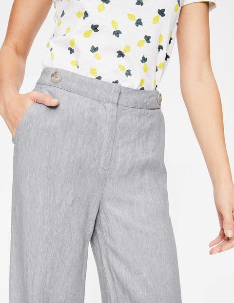 Myra Wide Leg Linen Trousers - Winter Slate with Ivory Myra Wide Leg Linen Trousers - Winter Slate with Ivory