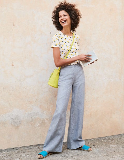 Myra Wide Leg Linen Trousers - Winter Slate with Ivory Myra Wide Leg Linen Trousers - Winter Slate with Ivory