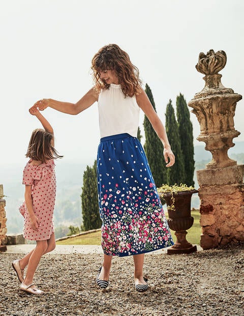 Emelia Midi Skirt - Blue Floral Placement Emelia Midi Skirt - Blue Floral Placement