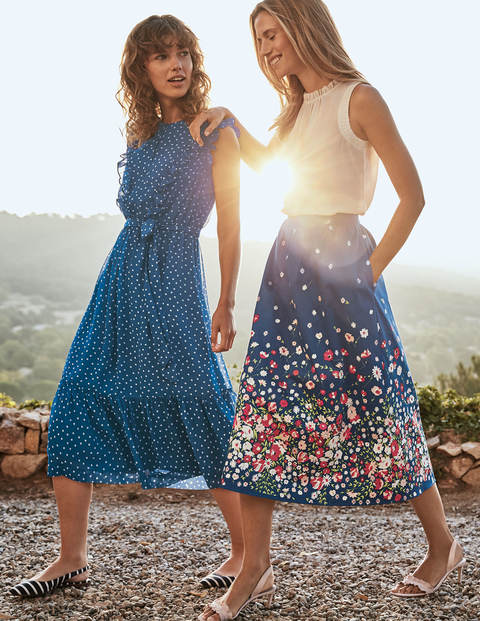 Emelia Midi Skirt - Blue Floral Placement Emelia Midi Skirt - Blue Floral Placement