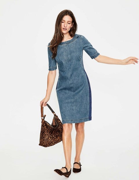 Rhea Denim Dress - Mid Vintage with Side Stripe Rhea Denim Dress - Mid Vintage with Side Stripe