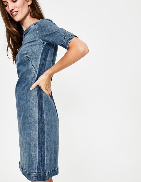 Rhea Denim Dress - Mid Vintage with Side Stripe Rhea Denim Dress - Mid Vintage with Side Stripe