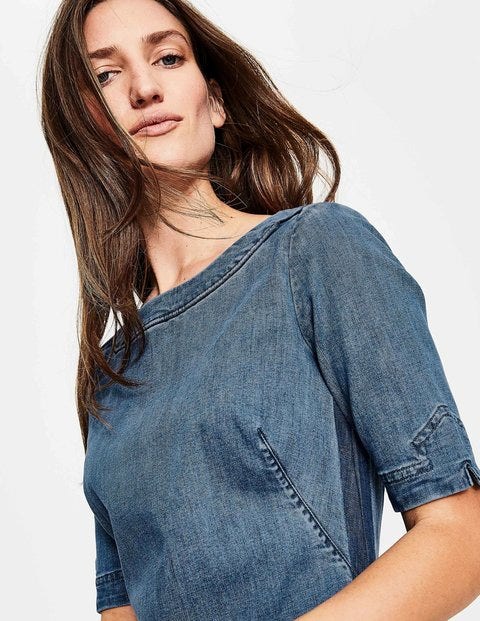 Rhea Denim Dress - Mid Vintage with Side Stripe Rhea Denim Dress - Mid Vintage with Side Stripe