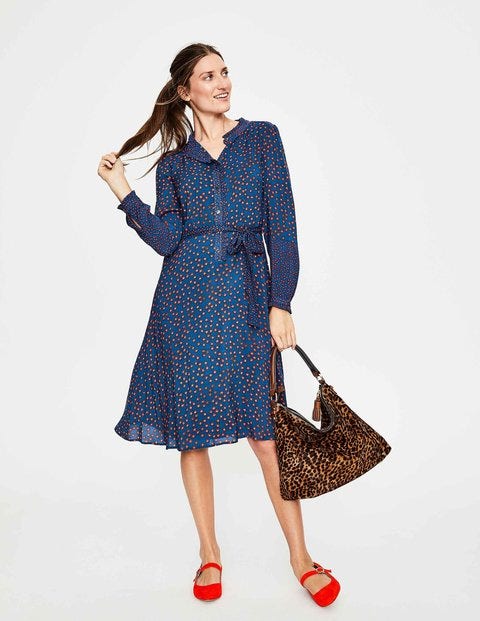 Melissa Ruffle Neck Dress - Riviera Blue Daisy Melissa Ruffle Neck Dress - Riviera Blue Daisy
