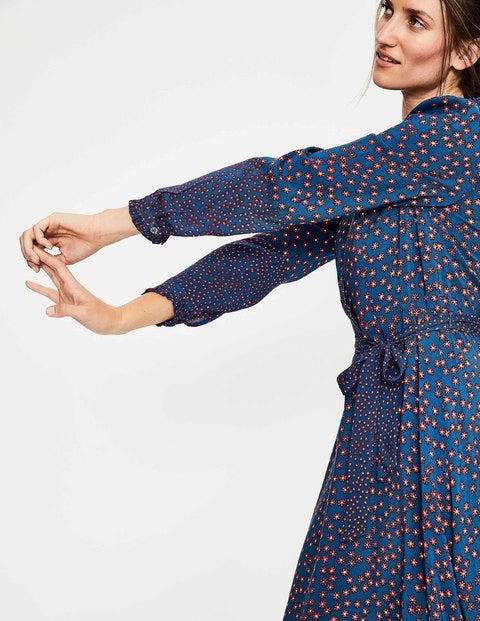 Melissa Ruffle Neck Dress - Riviera Blue Daisy Melissa Ruffle Neck Dress - Riviera Blue Daisy