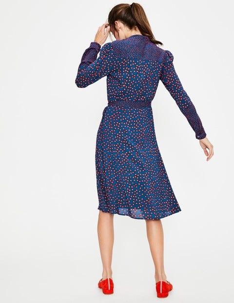 Melissa Ruffle Neck Dress - Riviera Blue Daisy Melissa Ruffle Neck Dress - Riviera Blue Daisy