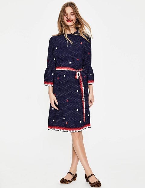 Armelle Dress - Navy Spot Border Armelle Dress - Navy Spot Border