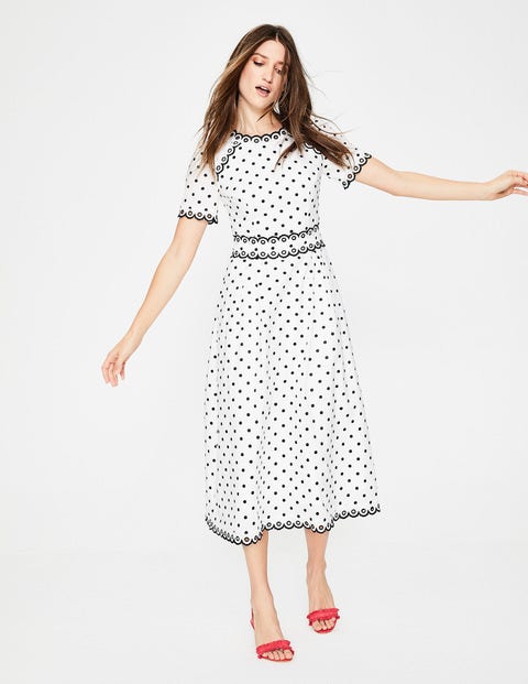 Kimberly Embroidered Dress - Ivory with French Navy Spot Kimberly Embroidered Dress - Ivory with French Navy Spot