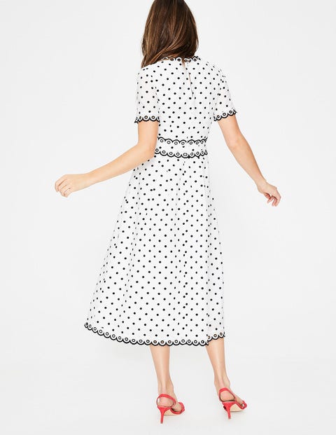 Kimberly Embroidered Dress - Ivory with French Navy Spot Kimberly Embroidered Dress - Ivory with French Navy Spot