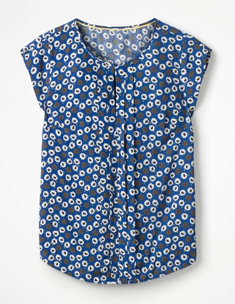 Pleat Front Top - Riviera Blue and Yellow Bud Pleat Front Top - Riviera Blue and Yellow Bud