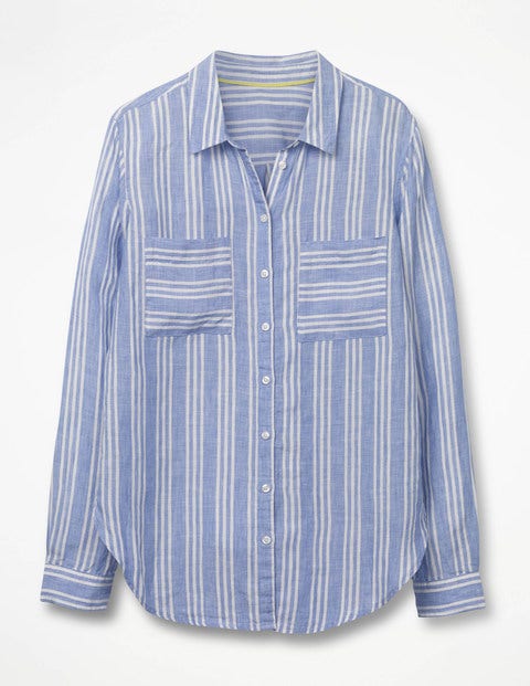 The Linen Shirt - Soft Blue and Ecru Stripe The Linen Shirt - Soft Blue and Ecru Stripe