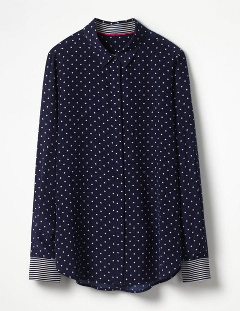 Silk Shirt - Navy, Spot Small Silk Shirt - Navy, Spot Small