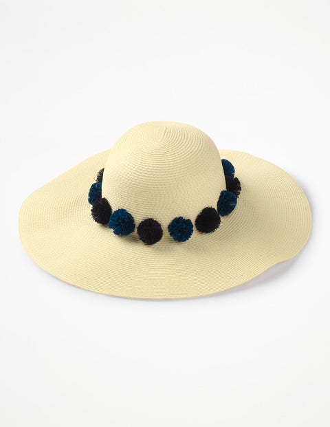 Pompom Sun Hat - China Blue/Navy Pom Pompom Sun Hat - China Blue/Navy Pom