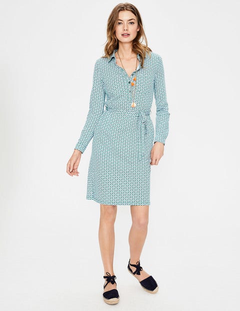 Jena Jersey Shirt Dress - Sap Green Floral Tile Jena Jersey Shirt Dress - Sap Green Floral Tile