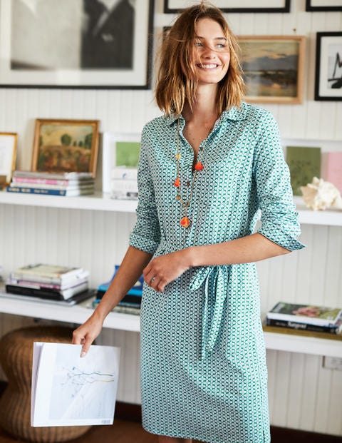 Jena Jersey Shirt Dress - Sap Green Floral Tile Jena Jersey Shirt Dress - Sap Green Floral Tile