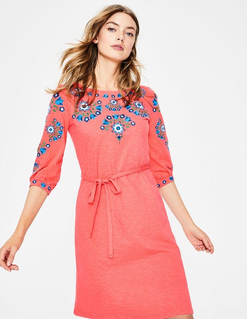 Leyla Embroidered Jersey Dress - Guava Leyla Embroidered Jersey Dress - Guava