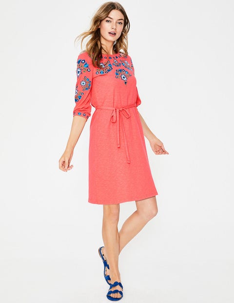 Leyla Embroidered Jersey Dress - Guava Leyla Embroidered Jersey Dress - Guava