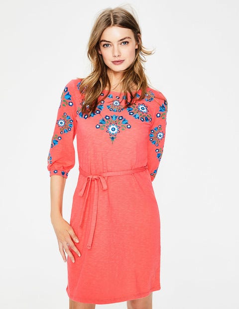 Leyla Embroidered Jersey Dress - Guava Leyla Embroidered Jersey Dress - Guava