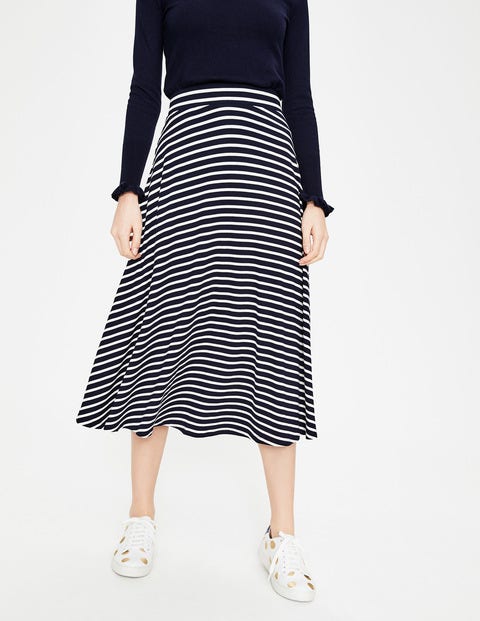 Jersey Midi Skirt - Navy/Ivory Stripe Jersey Midi Skirt - Navy/Ivory Stripe