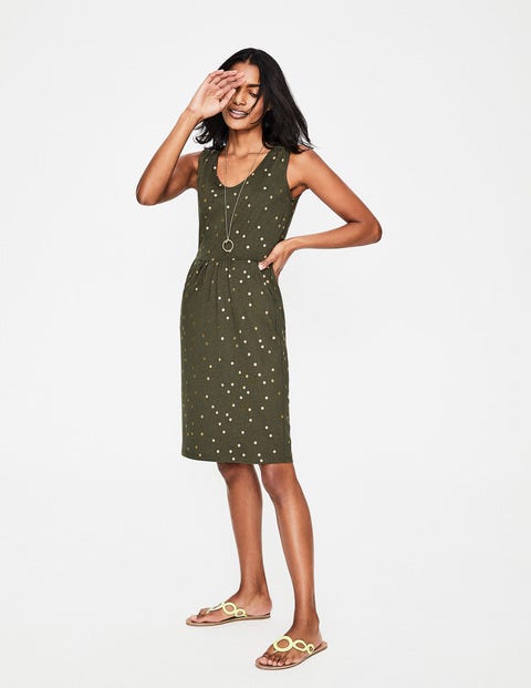 Melinda Jersey Dress - Khaki Foil Spot Melinda Jersey Dress - Khaki Foil Spot