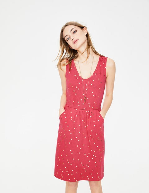 Melinda Jersey Dress - Coral Sunset Foil Spot Melinda Jersey Dress - Coral Sunset Foil Spot