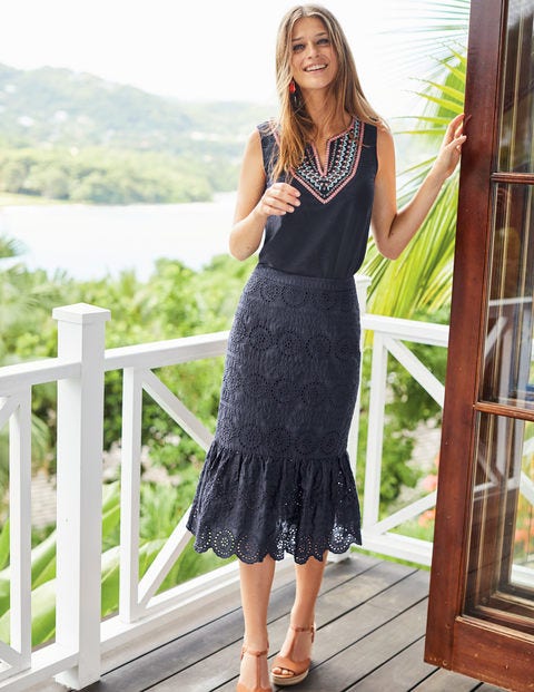 Embroidered Notch Neck Top - French Navy Embroidered Notch Neck Top - French Navy
