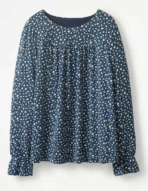 Flare Cuff Jersey Top - Navy Ditsy Daisy Flare Cuff Jersey Top - Navy Ditsy Daisy
