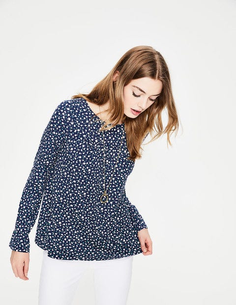 Flare Cuff Jersey Top - Navy Ditsy Daisy Flare Cuff Jersey Top - Navy Ditsy Daisy