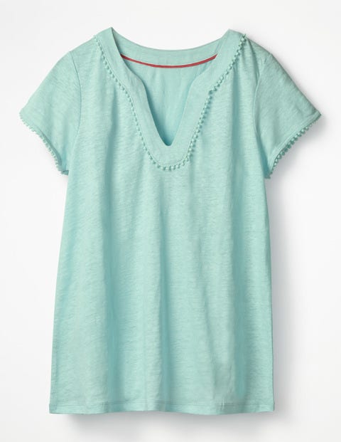 Linen Notch Neck Jersey Top - Pale Icicle Linen Notch Neck Jersey Top - Pale Icicle